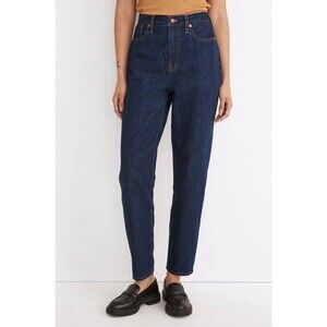 Madewell Women 33 Jeans Baggy Tapered High Rise Dark Wash Relaxed Fit Blue Denim
